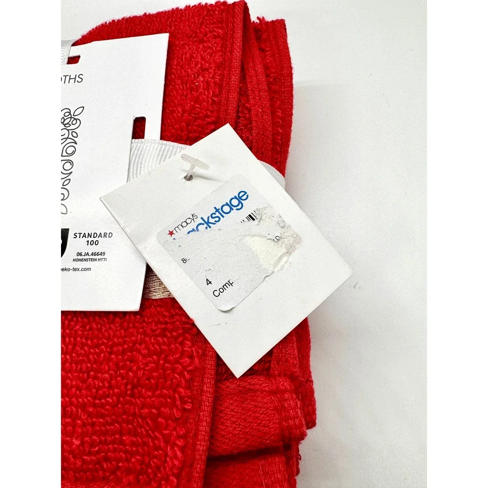 Chateau Royal Red Washcloths‎ Set of 4 Gold Metallic Stripe Cotton New